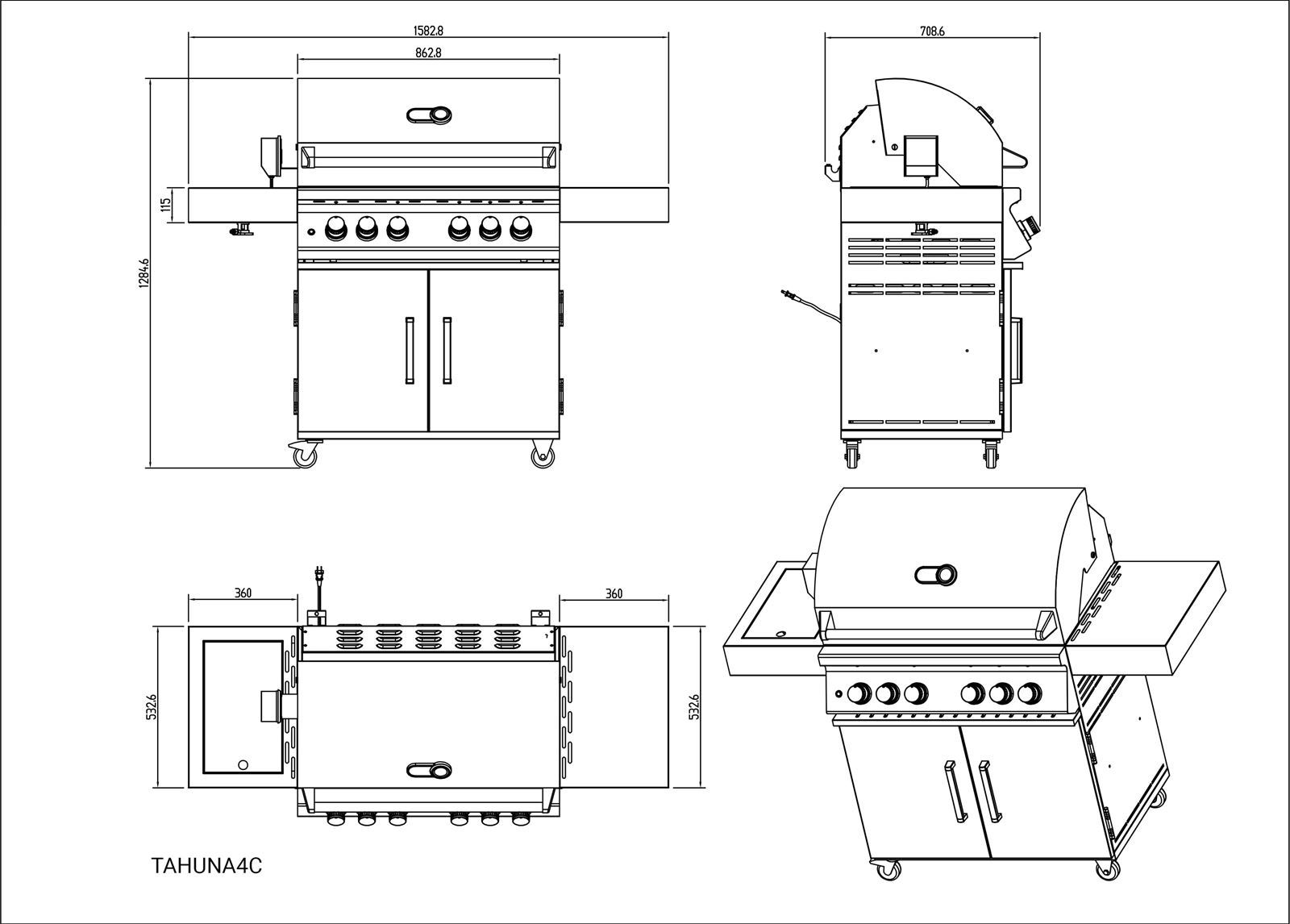 Barbacoa de gas Tahuna 4 con carro - Imagen 2