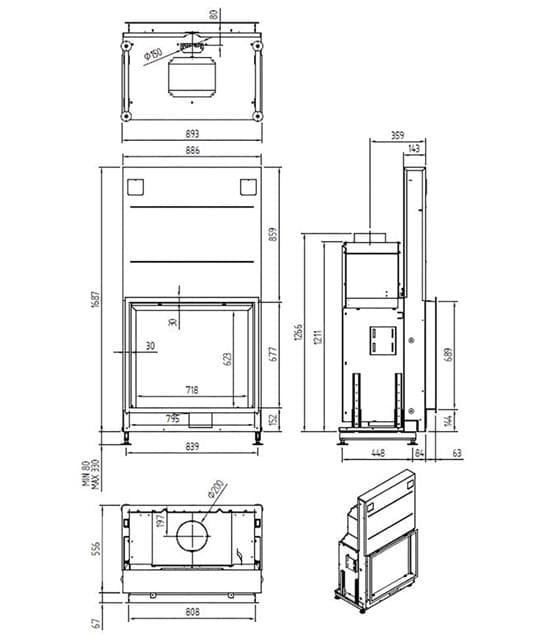 Chimenea de leña Argento 900 V Basic (frontal) - Imagen 2