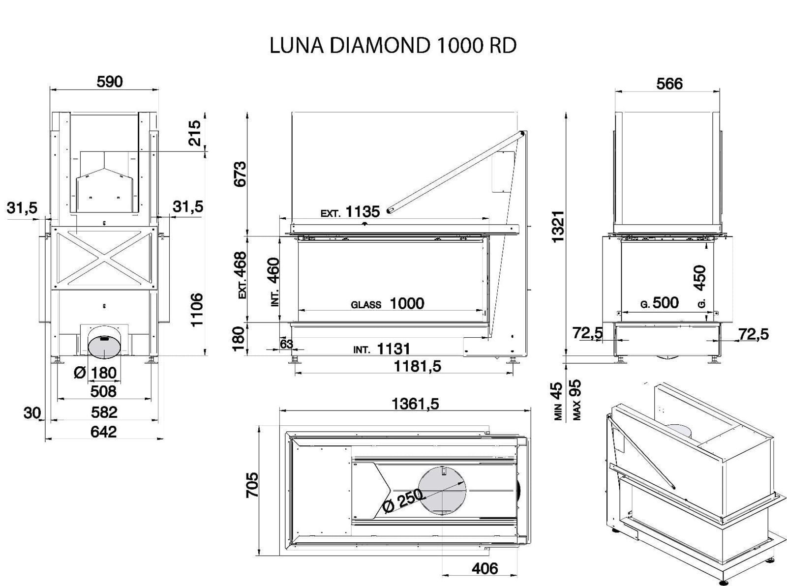 Chimenea de leña Luna Diamond 1000 RD (Room Divider) - Imagen 2