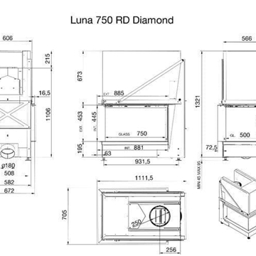 Chimenea de leña Luna Diamond 750 RD (Room Divider) - Imagen 2