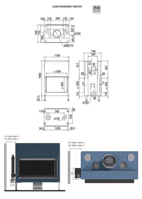 Chimenea de leña Luna Diamond Plus 1000 DV (doble cara) - Imagen 2