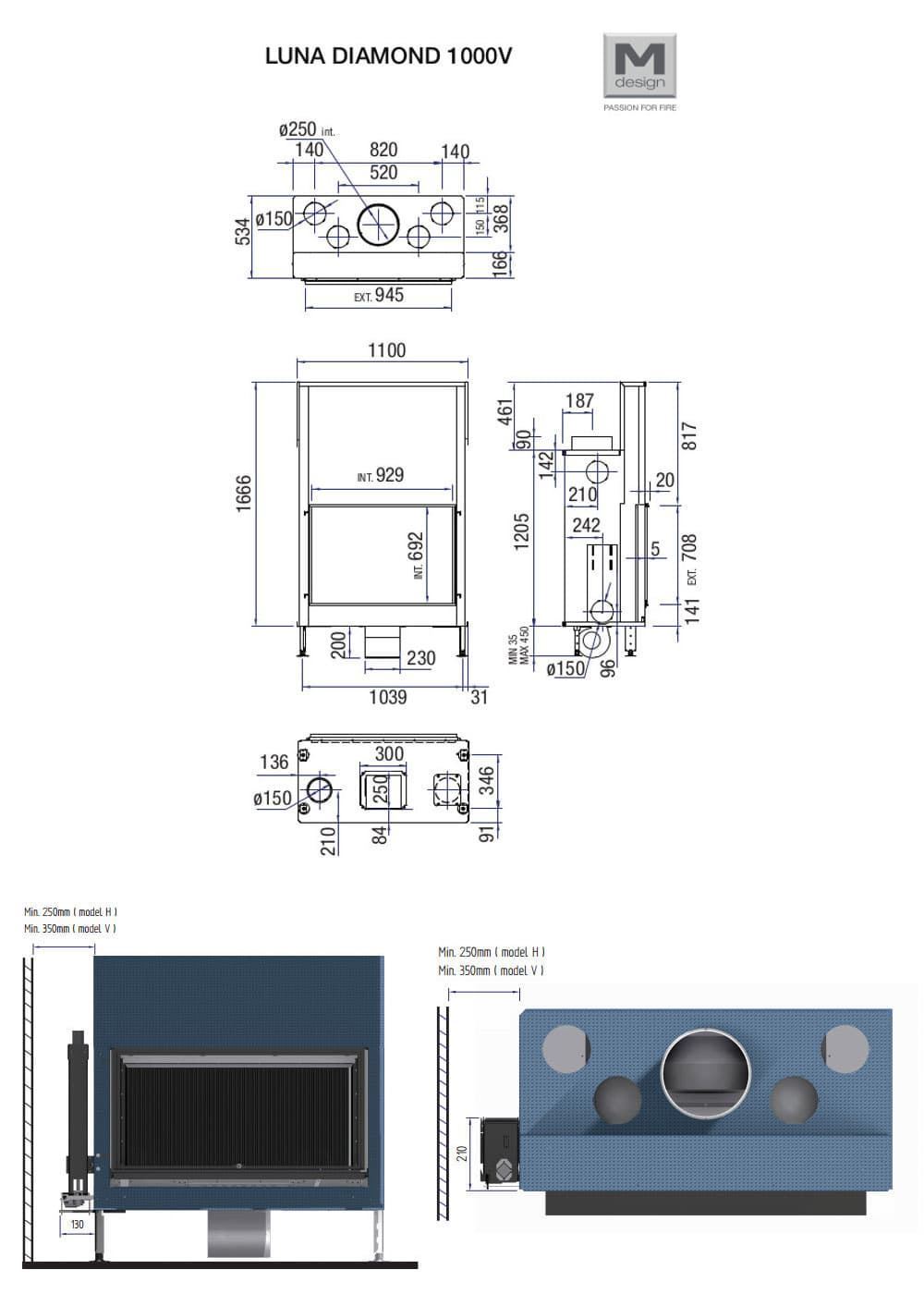 Chimenea de leña Luna Diamond Plus 1000 V (frontal) - Imagen 2