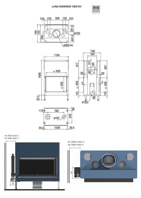 Chimenea de leña MDLD Luna Diamond Plus 1000 DV (doble cara) - Imagen 2