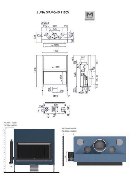 Chimenea de leña MDLD Luna Diamond Plus 1150 V (frontal) - Imagen 2