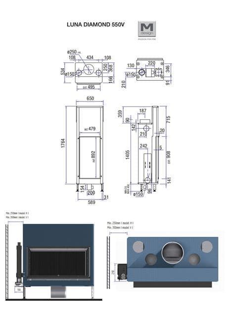 Chimenea de leña MDLD Luna Diamond Plus 550 V (frontal) - Imagen 2