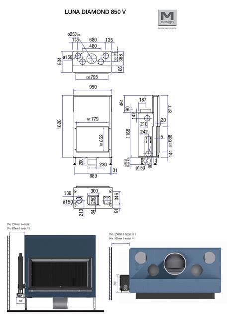 Chimenea de leña MDLD Luna Diamond Plus 850 V (frontal) - Imagen 2
