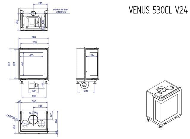 Chimenea de leña Venus 530 v23 2 caras (esquinero) - Imagen 3