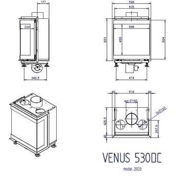 Chimenea de leña Venus 530 v23 3 caras - Imagen 2