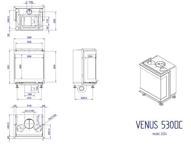 Chimenea de leña Venus 530 v23 3 caras - Imagen 3