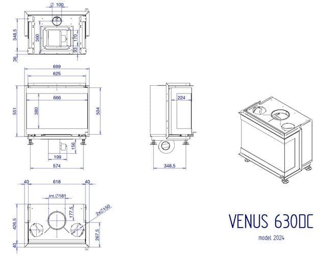 Chimenea de leña Venus 630 v23 3 caras - Imagen 3