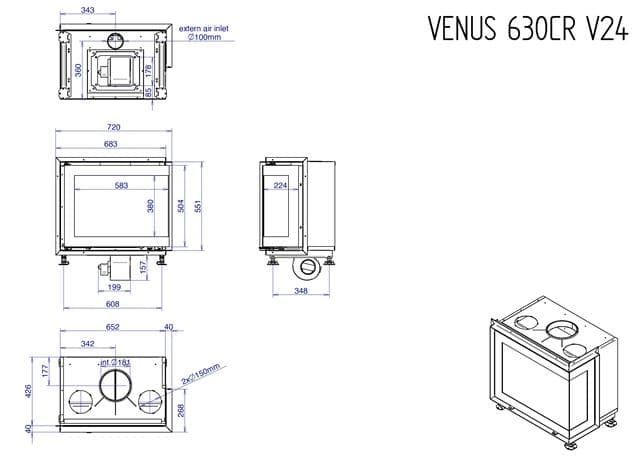 Chimenea de leña Venus 630 v23 dos caras (esquinero) - Imagen 3