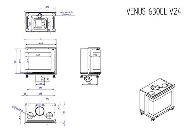 Chimenea de leña Venus 630 v23 dos caras (esquinero) - Imagen 4