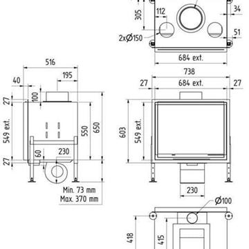 Chimenea de leña Venus 630 v23 (frontal) - Imagen 2