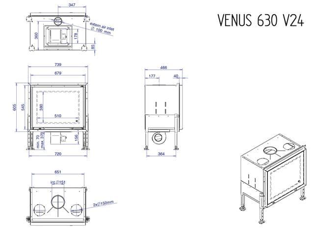 Chimenea de leña Venus 630 v23 (frontal) - Imagen 3