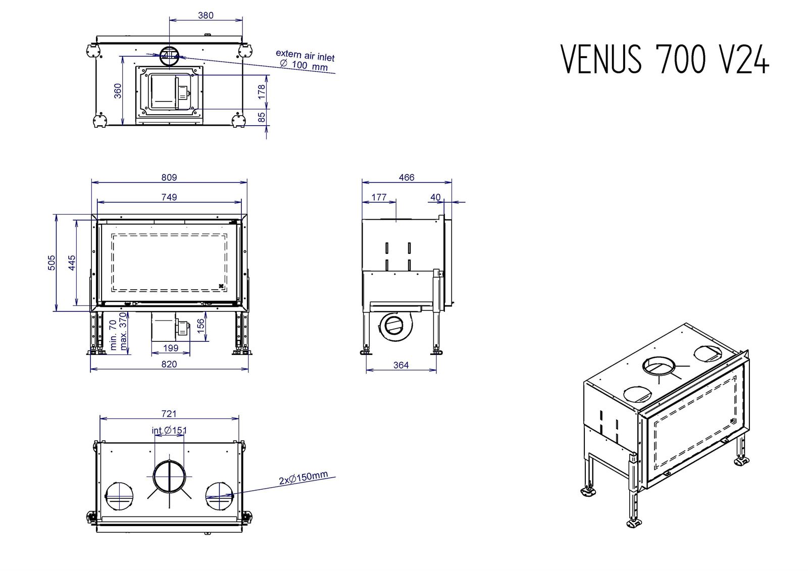 Chimenea de leña Venus 700 v23 (frontal) - Imagen 3