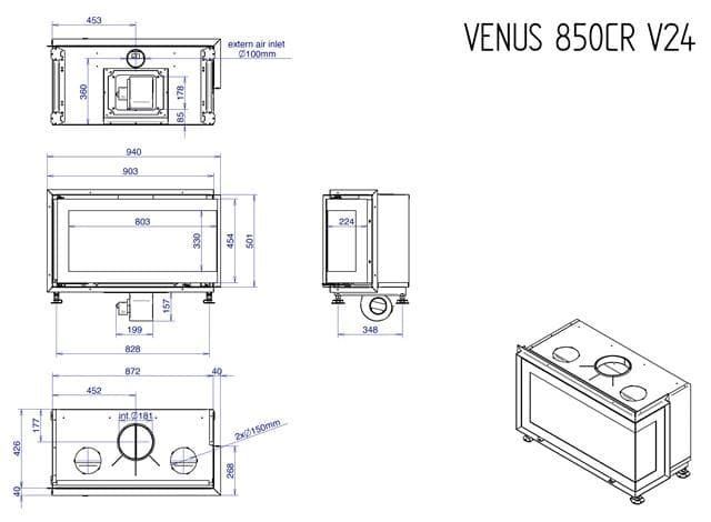 Chimenea de leña Venus 850 v23 2 caras (esquinero) - Imagen 5