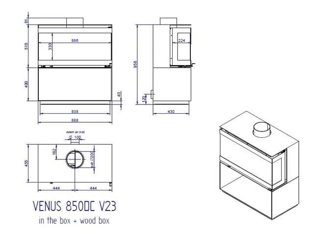 Chimenea de leña Venus in the Box 850 - 3 caras - Imagen 3