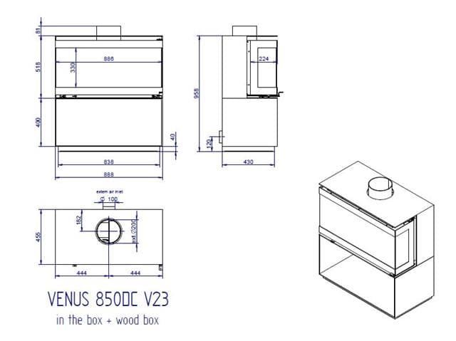 Chimenea de leña Venus in the Box 850 - 3 caras - Imagen 3