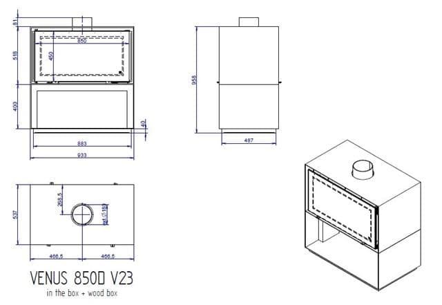 Chimenea de leña Venus in the Box 850 - doble cara - Imagen 2