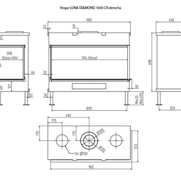 Chimenea gas Luna Diamond 1000 CL/CR (Esquinera) - Imagen 2