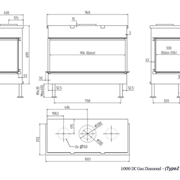 Chimenea gas Luna Diamond 1000 DC (Doble Corner) - Imagen 2