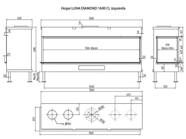 Chimenea gas Luna Diamond 1600 CL/CR (Esquinera) - Imagen 2