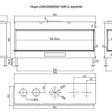 Chimenea gas Luna Diamond 1600 CL/CR (Esquinera) - Imagen 2