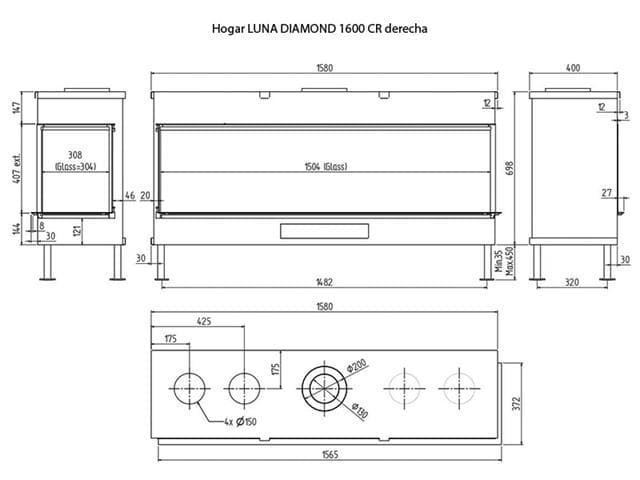 Chimenea gas Luna Diamond 1600 CL/CR (Esquinera) - Imagen 3