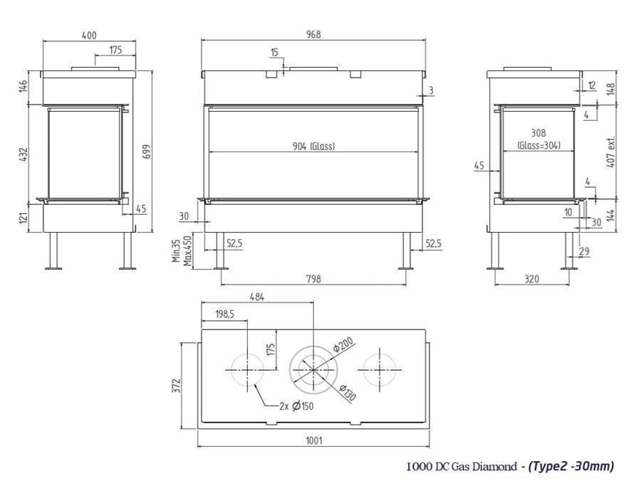 Chimenea gas MDLD Luna Diamond 1000 DC (Doble Corner) - Imagen 2