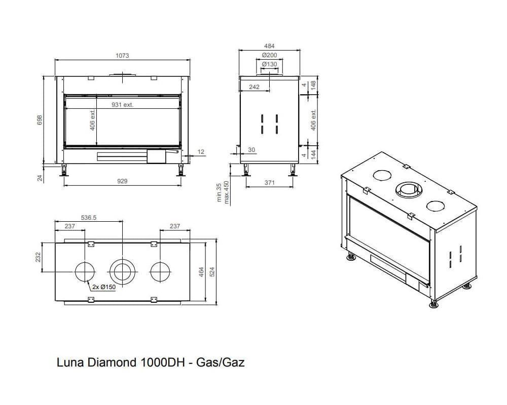 Chimenea gas MDLD Luna Diamond 1000 DH (Doble cara) - Imagen 2