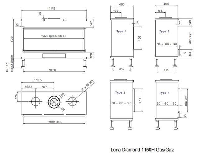 Chimenea gas MDLD Luna Diamond 1150 H (Frontal) - Imagen 2