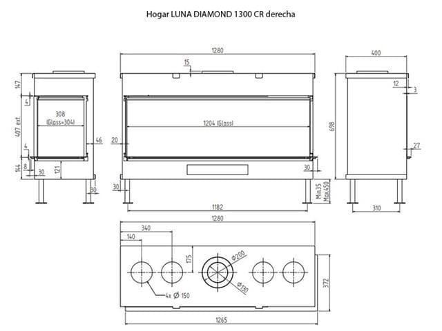 Chimenea gas MDLD Luna Diamond 1300 CL/CR (Esquinera) - Imagen 2