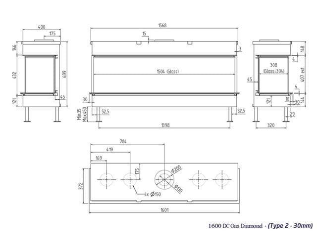 Chimenea gas MDLD Luna Diamond 1600 DC (Doble Corner) - Imagen 3