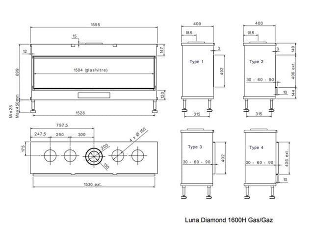 Chimenea gas MDLD Luna Diamond 1600 H (Frontal) - Imagen 2