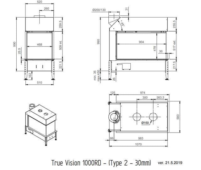Chimenea gas True Vision 1000 RD Quatro (Room Divider) - Imagen 2
