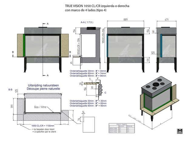 Chimenea gas True Vision 1050 CL/CR (Esquinera) - Imagen 2