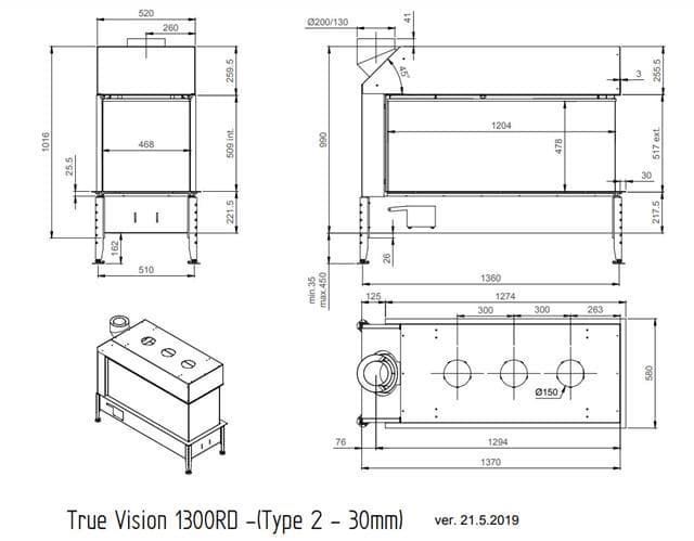 Chimenea gas True Vision 1300 RD Quatro (Room Divider) - Imagen 2