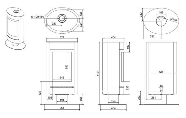 Estufa de gas Tali - frontal (con pie, laterales curvos) - Imagen 2