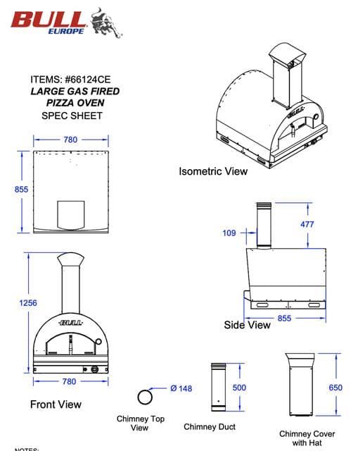 Horno de gas para pizza Bull 60x60 sin carrito, top en inox - Imagen 2