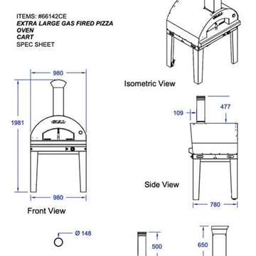 Horno de gas para pizza Bull 80x60 con carrito completo - Imagen 2