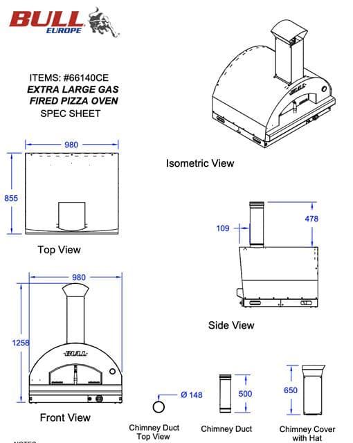 Horno de gas para pizza Bull extra grande 80x60 sin carrito, top en inox - Imagen 1