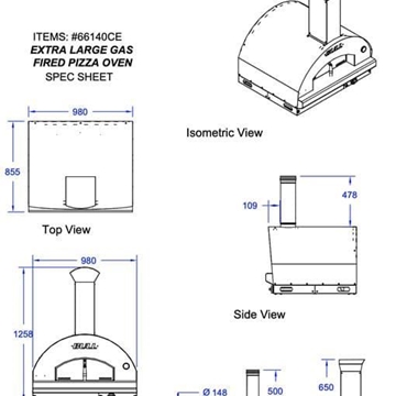 Horno de gas para pizza Bull extra grande 80x60 sin carrito, top en inox - Imagen 1