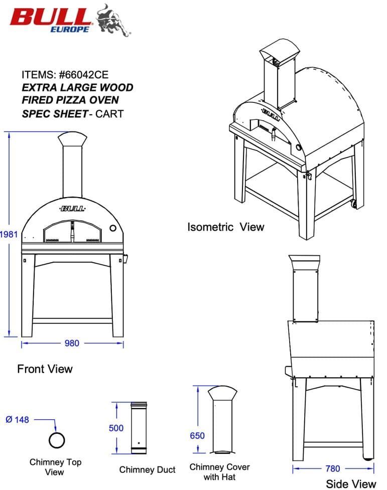 Horno de leña pizza Bull extra grande con carro - Imagen 2