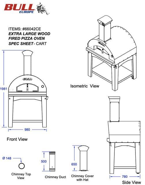 Horno de leña pizza Bull extra grande con carro - Imagen 2