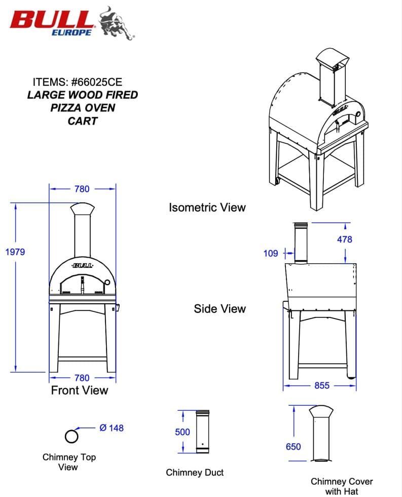 Horno de leña pizza Bull grande con carro - Imagen 2