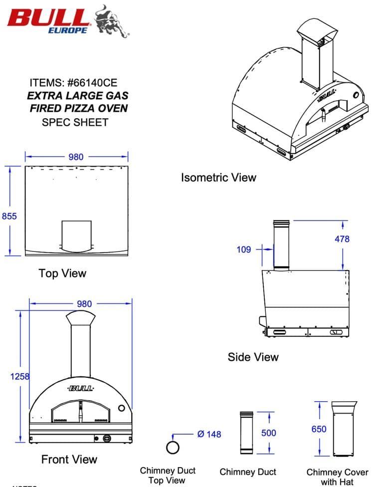 Horno pizza a gas Bull extra grande sin carrito - Imagen 2