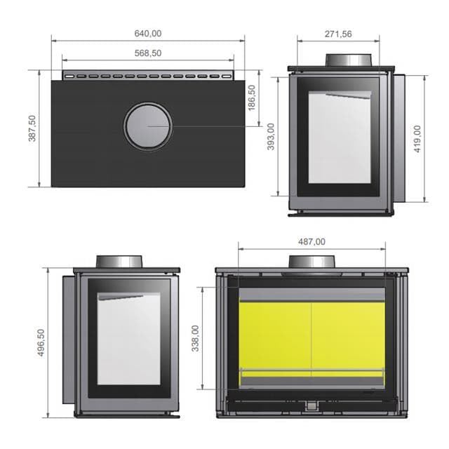 Insertable de leña Square 60 Wall (3 caras) - Imagen 3