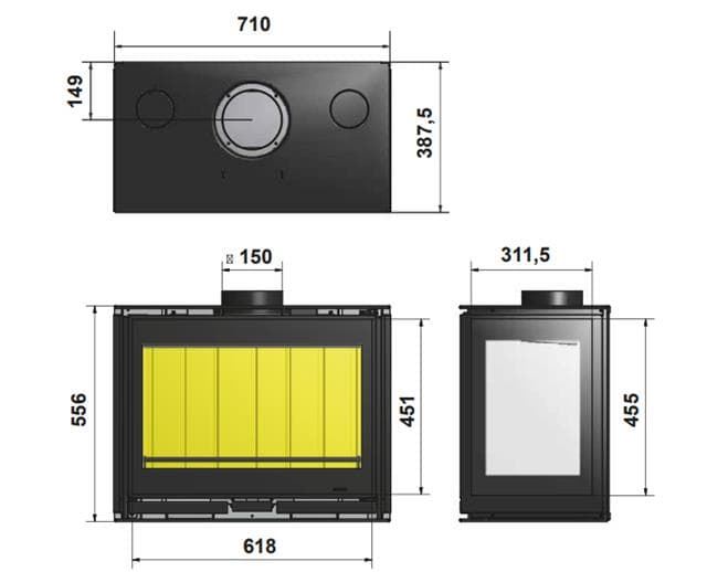 Insertable de leña Square 68 (3 caras) - Imagen 2