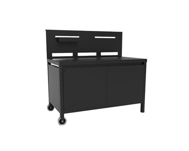 Mesa de acero negro con aparador cerrado y con ruedas - Imagen 1