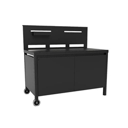 Mesa de acero negro con aparador cerrado y con ruedas - Imagen 1